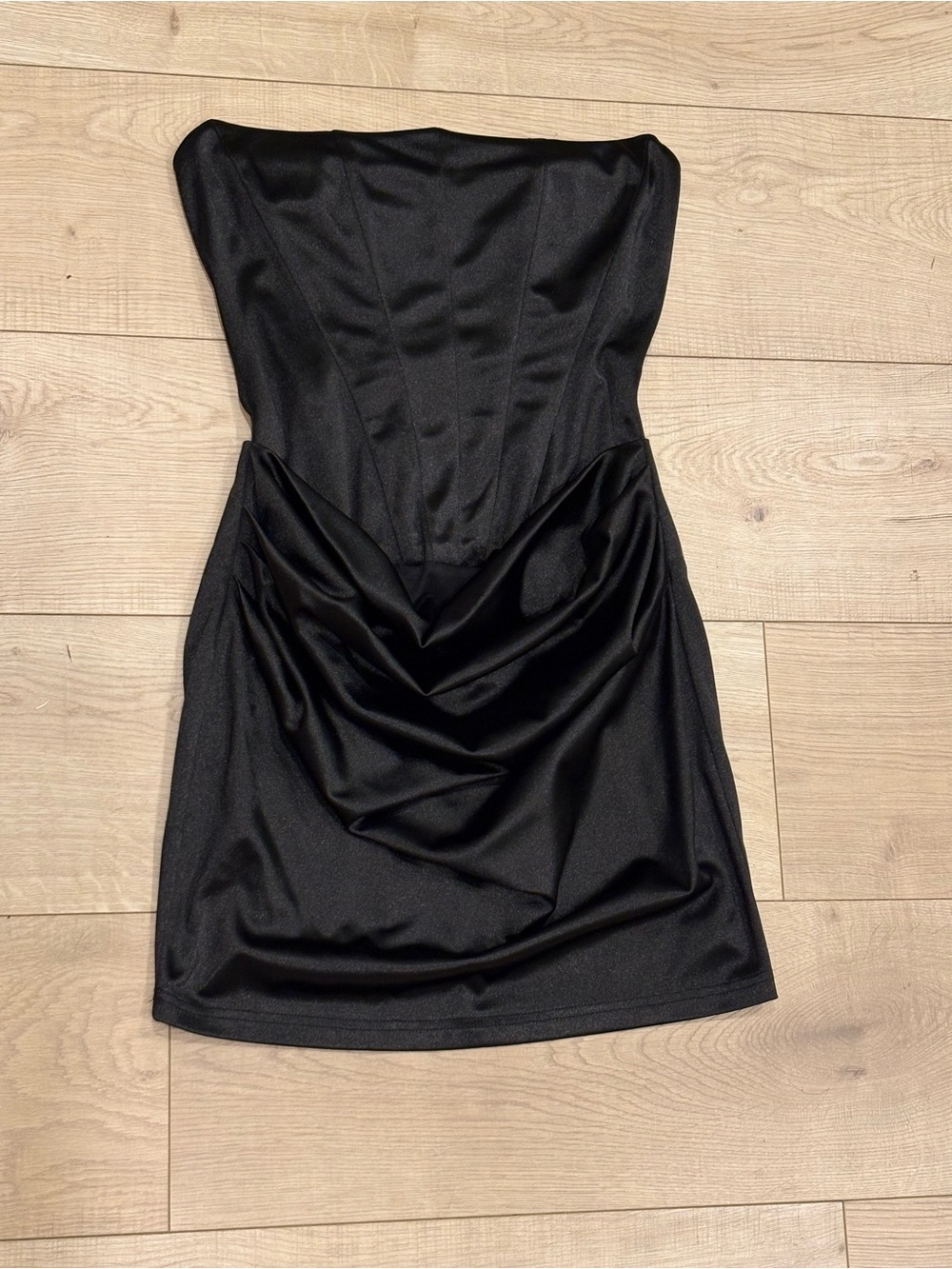 Strapless Black Satin Cocktail Dress